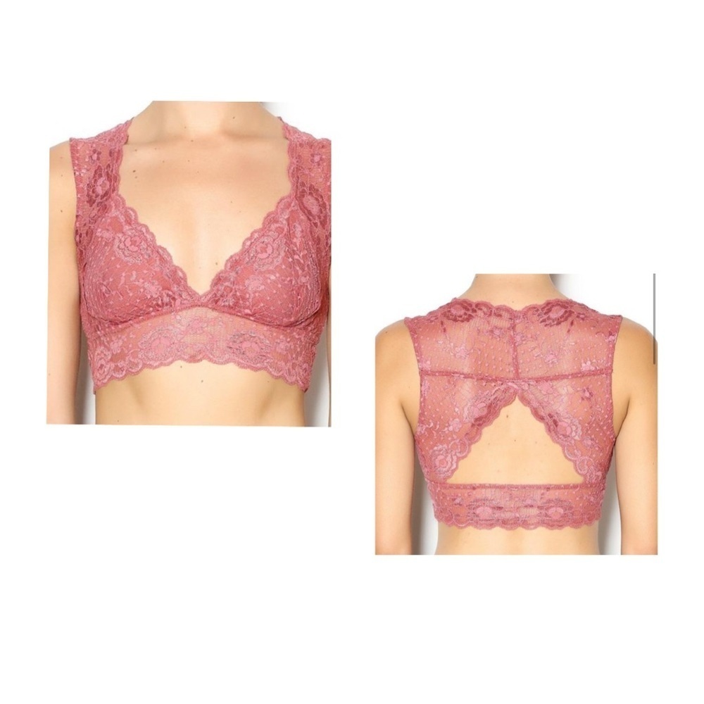 Free People | Evangelina Lace Bralette Small Rose Pink Cutout Back Bra